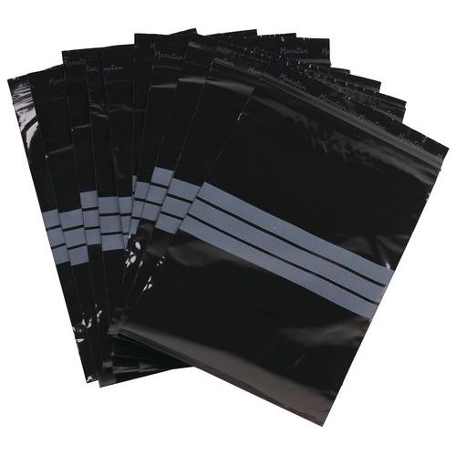 Sachets zip - Noir à bandes blanches 50 µm - Manutan Expert