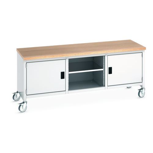 Etabli roulant Cubio - plateau hêtre 2 portes et tablette - Bott