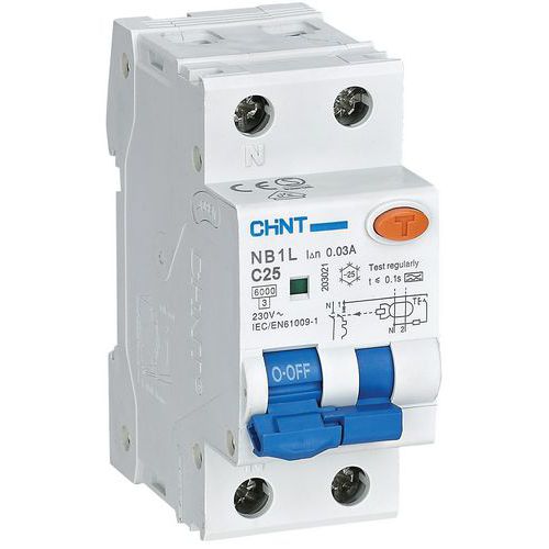 Disjoncteur différentiel combiné 1P+N/2Mod. 25A C 30mA 6kA_Chint Disjoncteur différentiel combiné 1P+N/2Mod. 25A C 30mA 6kA_Chint