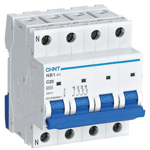 Disjoncteur 3P+N Courbe C, 20A, 6kA, DB_Chint