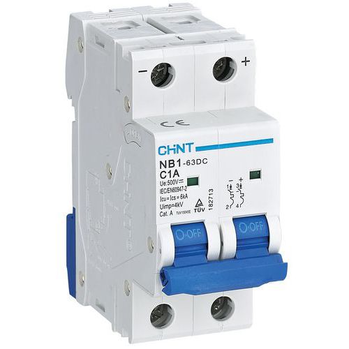 Disjoncteur 500Vcc 2P Courbe C, 1A, 6kA_Chint
