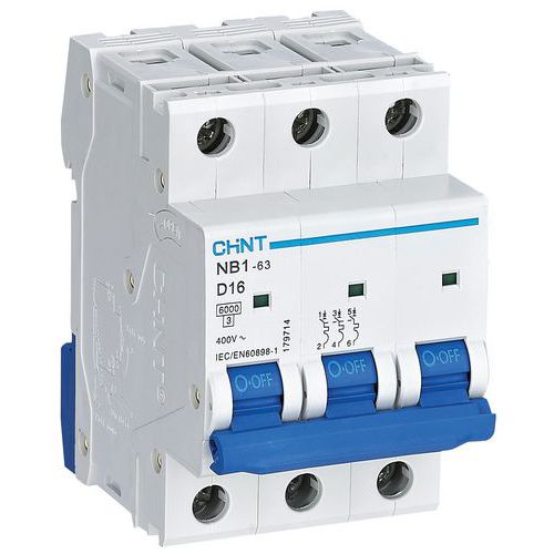 Disjoncteur 3P Courbe D, 16A, 6kA_Chint