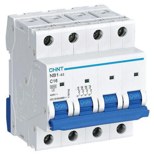 Disjoncteur 4P Courbe C, 16A, 6kA_Chint