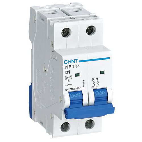 Disjoncteur 2P Courbe D, 1A, 6kA_Chint