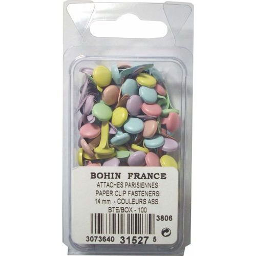 Boite 100 attaches parisiennes 14 mm couleurs assorties - Bohin