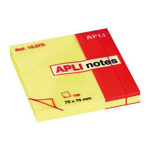 Bloc 100 feuilles de notes repositionnables 75x75 mm jaune - Apli