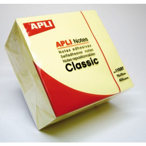 Cube 400 feuilles de notes repositionnables 75x75 mm jaune - Apli