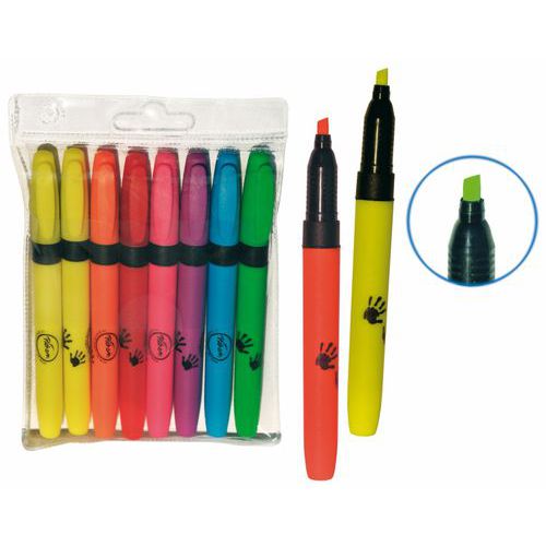Pochette 8 stylos fluo assortis pointe biseautée - Pichon