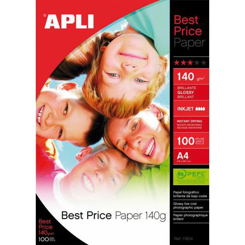 Pochette 100 feuilles papier photo 140gr A4 pour imprimante - Apli