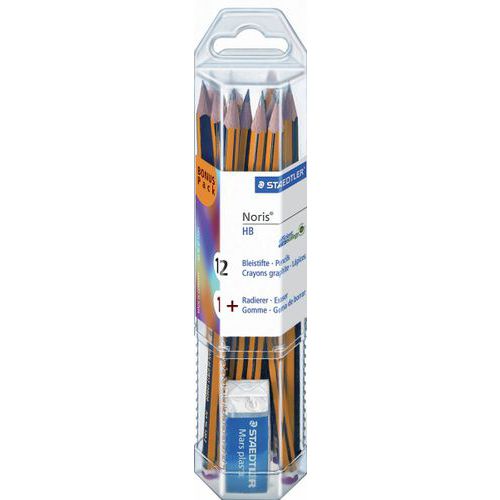 Tube 12 crayons noirs noris HB et 1 gomme - Staedtler