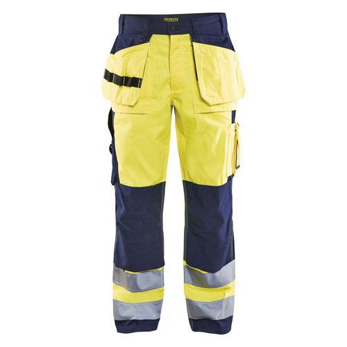 Pantalon artisan haute visibilité jaune/marine, genoux préformés