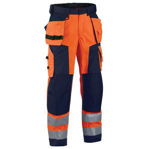 Pantalon artisan softshell haute visibilité orange fluorescent/marine