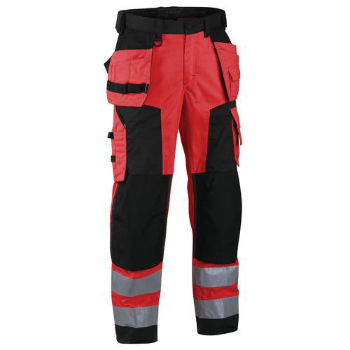 Pantalon artisan softshell haute visibilité rouge fluorescent/noir
