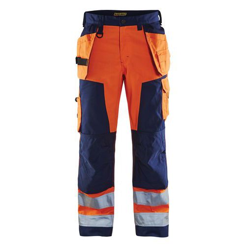 Pantalon artisan haute visibilité orange fluorescent/marine