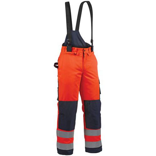 Pantalon hiver haute visibilité orange fluo/marine, guêtre pare-neige