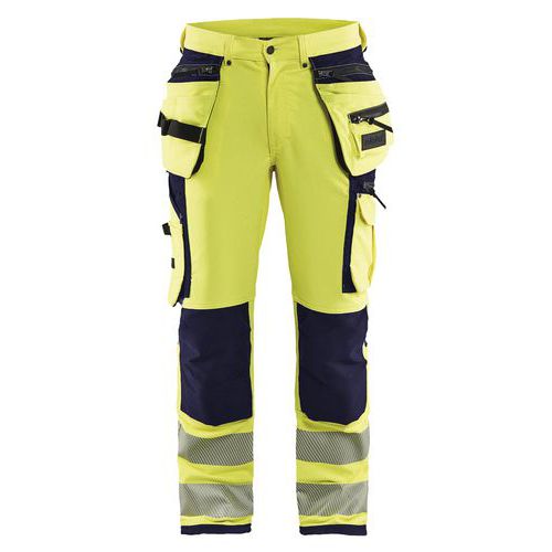 Pantalon stretch 4D haute visibilité jaune fluorescent/marine