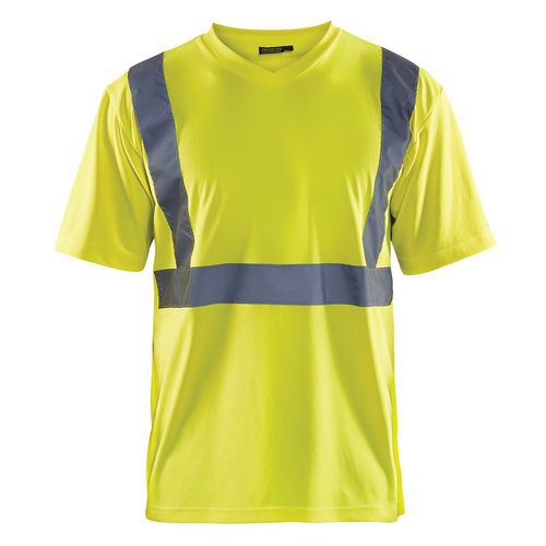 T-shirt haute visibilité col en V jaune fluorescent