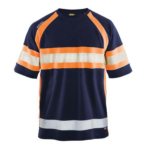 T-shirt haute visibilité marine/orange fluorescent, matière respirante