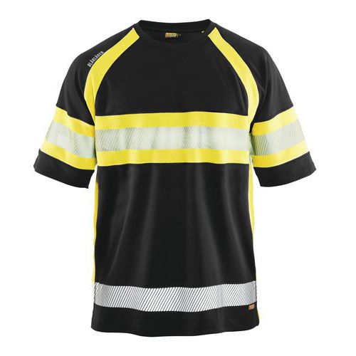 T-shirt haute visibilité noir/jaune fluorescent, matière respirante