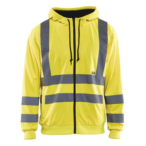 Sweat zippé à capuche haute visibilité jaune fluorescent