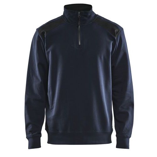 Sweat col camionneur bicolore marine foncé/noir