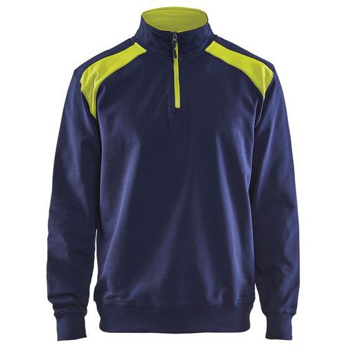 Sweat col camionneur bicolore marine/jaune fluo