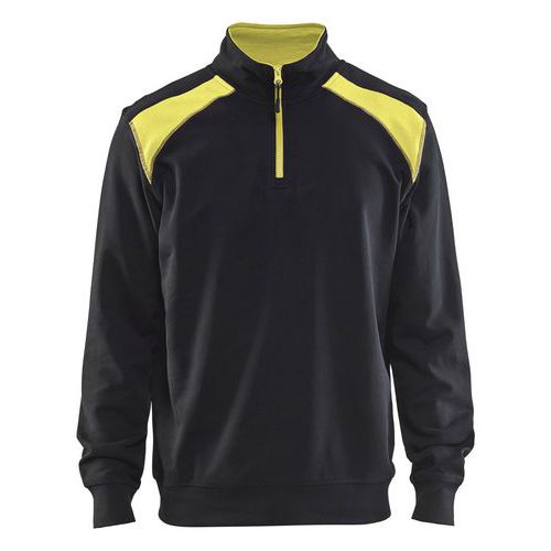 Sweat col camionneur bicolore noir/jaune fluo