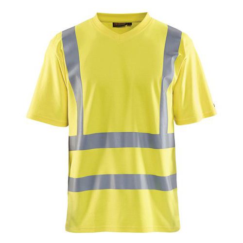 T-Shirt haute visibilité col en V anti-UV jaune fluorescent