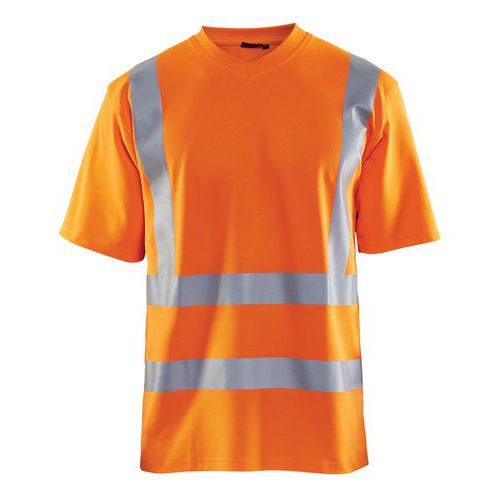 T-Shirt haute visibilité col en V anti-UV orange fluorescent