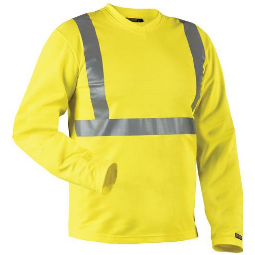 T-Shirt manches longues haute visibilité col en V anti-odeur jaune
