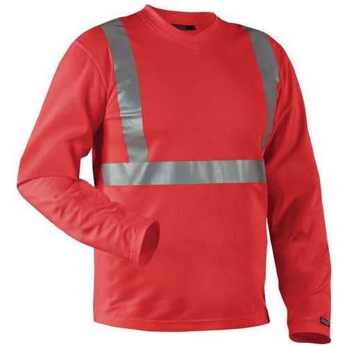 T-Shirt manches longues haute visibilité col en V anti-odeur rouge