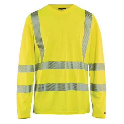 T-shirt manches longues haute visibilité col en V anti-UV jaune