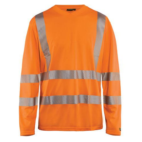 T-shirt manches longues haute visibilité col en V anti-UV orange