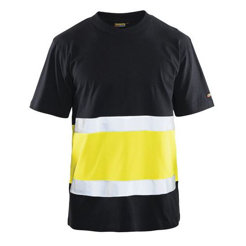 T-shirt haute visibilité col rond noir/jaune fluorescent