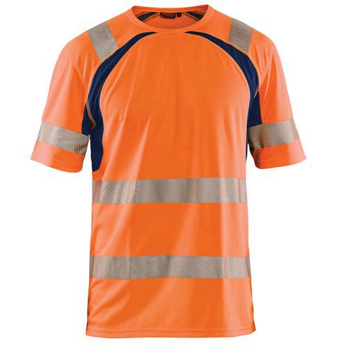 T-shirt anti-UV haute visibilité orange fluorescent/marine