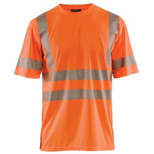T-shirt anti-UV haute visibilité orange fluorescent, col rond