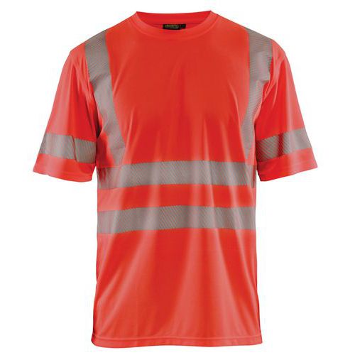 T-shirt anti-UV haute visibilité rouge fluorescent, col rond