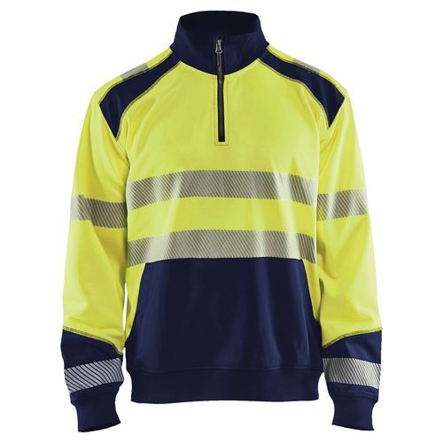 Sweat col camionneur haute visibilité jaune fluorescent/marine