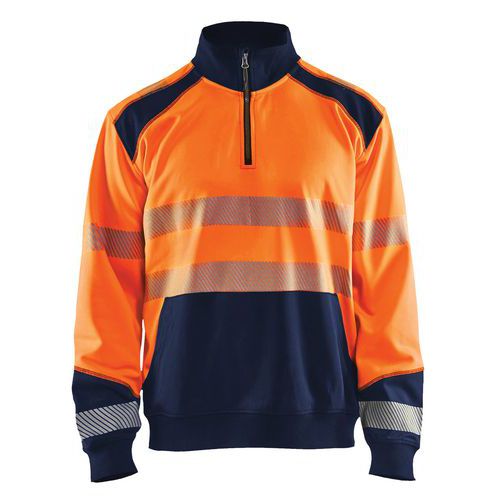 Sweat col camionneur haute visibilité orange fluorescent/marine