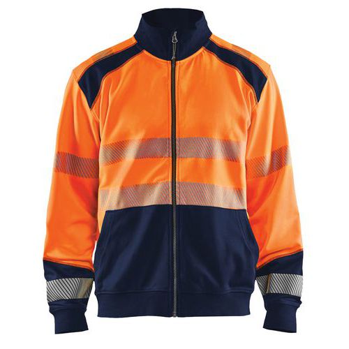 Sweat zippé haute visibilité orange fluorescent/marine