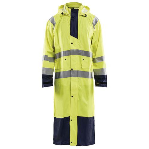 Manteau de pluie haute visibilité niveau 1 jaune fluorescent/marine