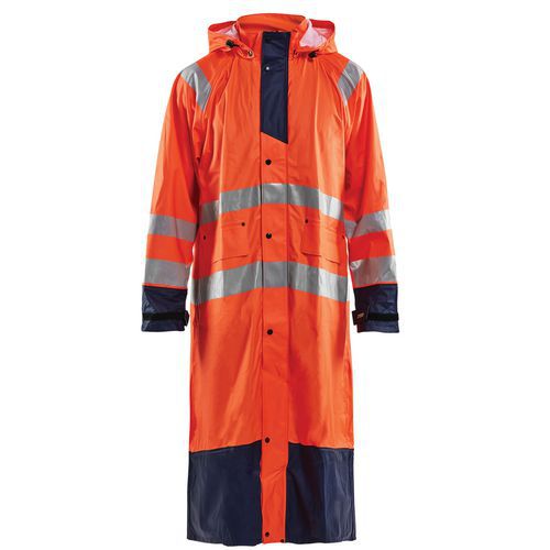 Manteau de pluie haute visibilité niveau 1 orange fluorescent/marine
