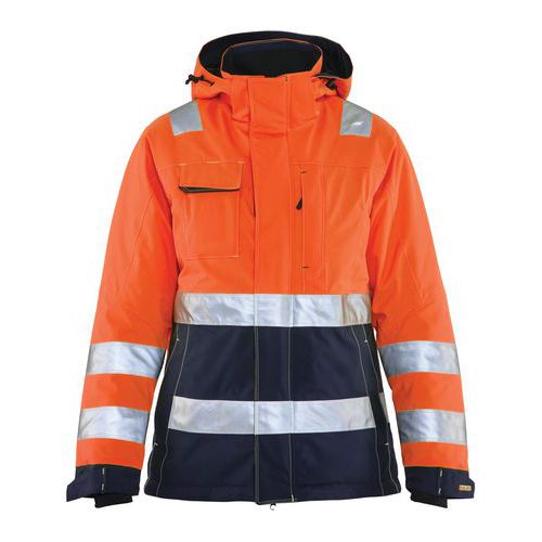 Veste hiver haute visibilité femme orange fluorescent/marine
