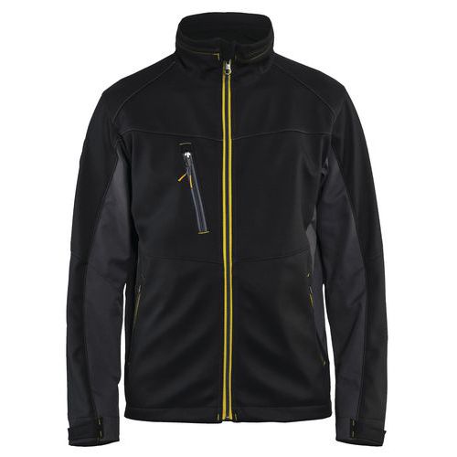 Veste softshell noir/jaune fluorescent, col molletonné