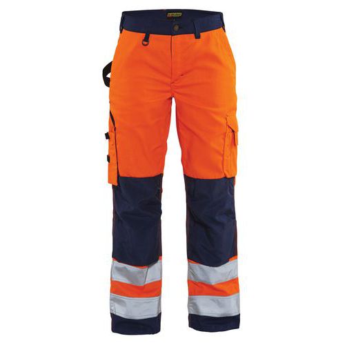 Pantalon haute visibilité femme orange fluorescent/marine