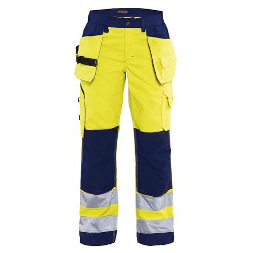 Pantalon haute visibilité femme jaune fluorescent/marine poches larges