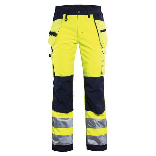 Pantalon softshell haute visibilité femme jaune fluorescent/marine