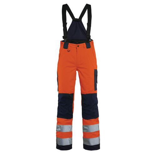 Pantalon hiver à bretelles haute visibilité femme orange/marine