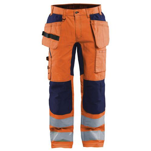 Pantalon artisan stretch haute visibilité orange fluorescent/marine