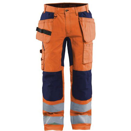 Pantalon artisan stretch haute visibilité orange fluorescent/marine